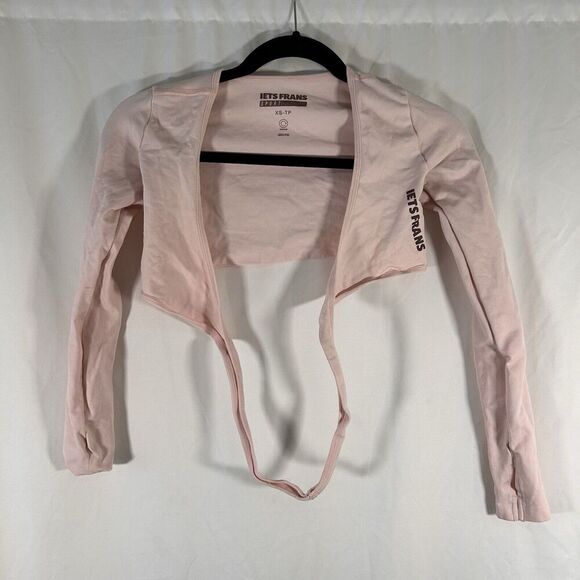 iets Frans Sport Cropped wrap Top Women's XS Pink Long Sleeve Tie Front Stretchy - Picture 1 of 6